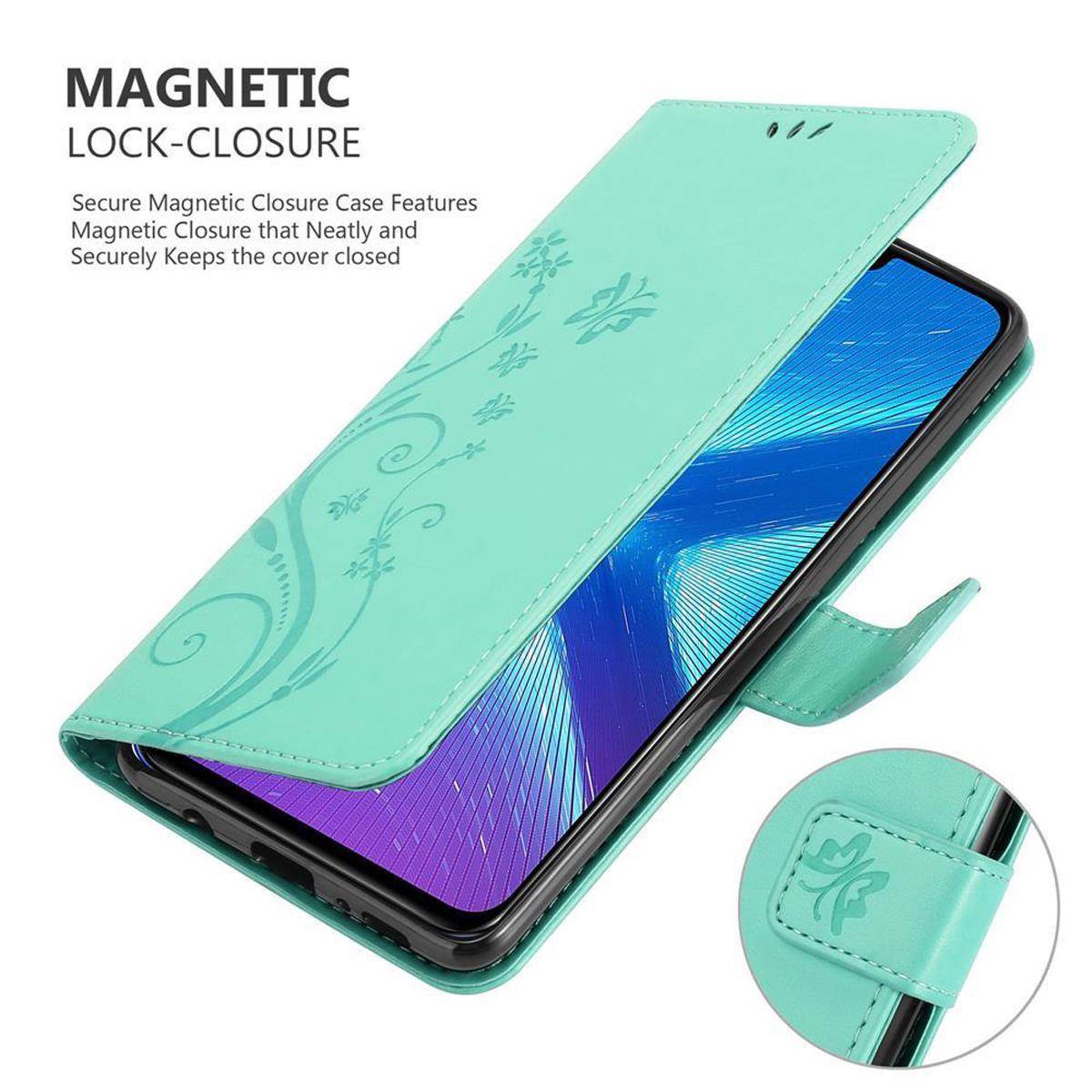 Cadorabo Hülle für Honor 8X Schutz Hülle in Türkis Schutzhülle Handy Hülle Etui Case Blumen Flower