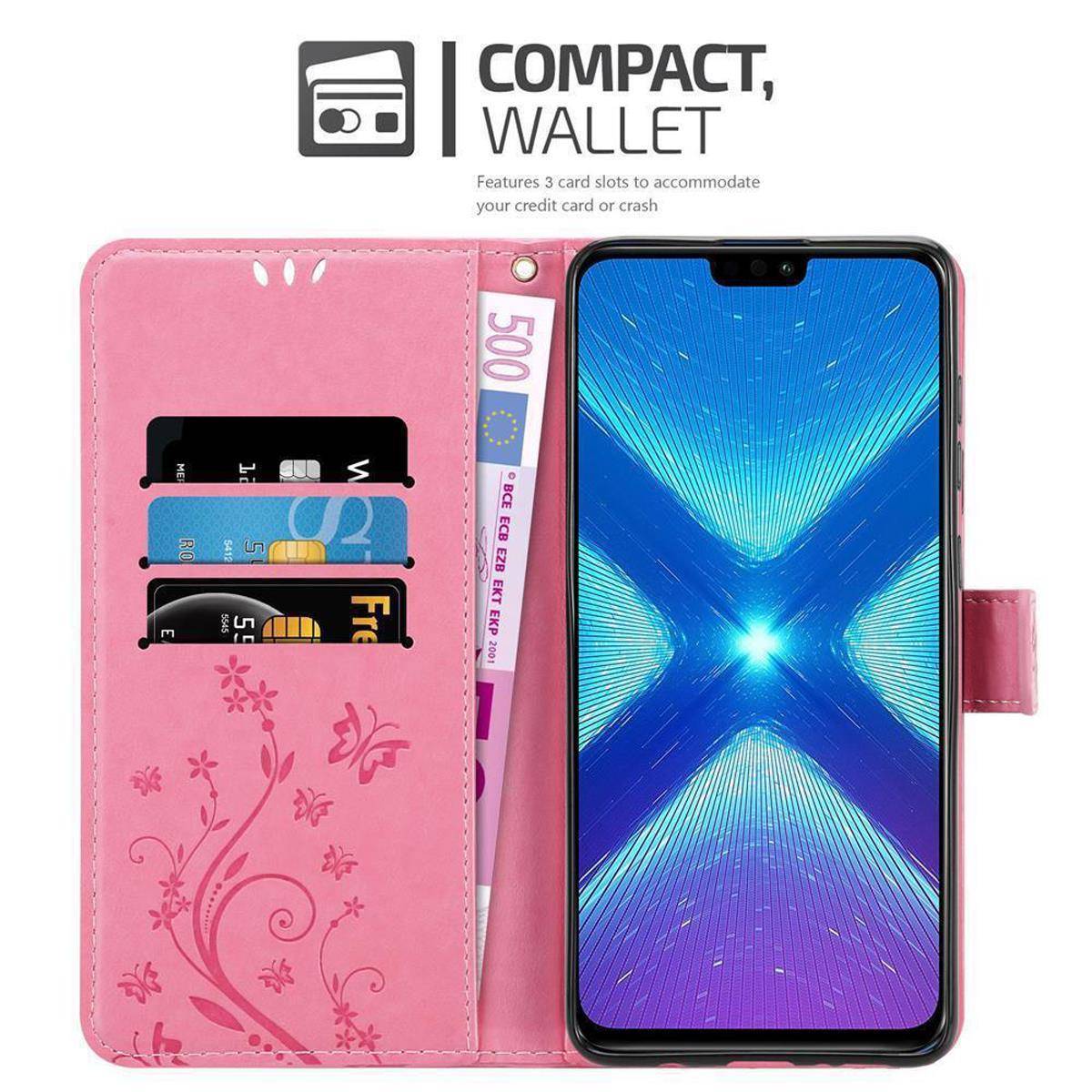 Cadorabo Hülle für Honor 8X Schutz Hülle in Rosa Schutzhülle Handy Hülle Etui Case Blumen Flower