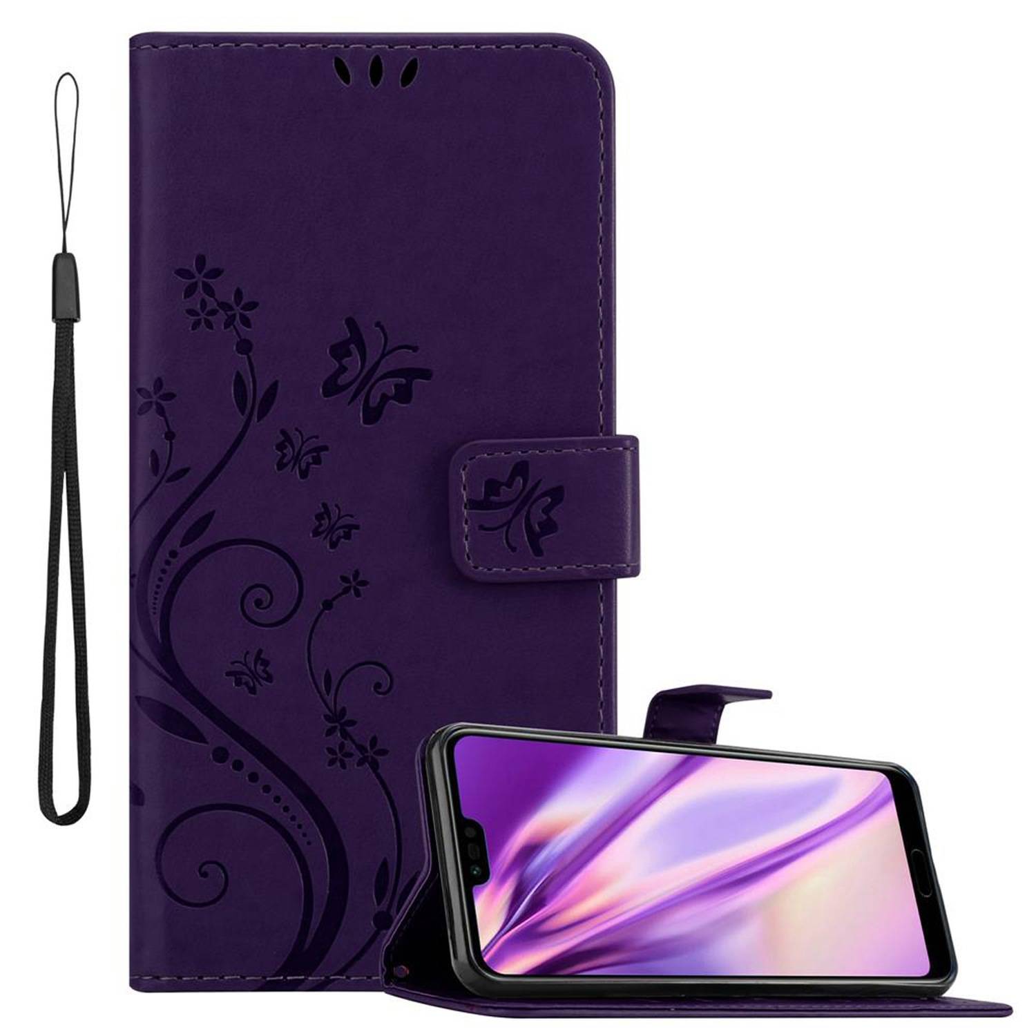 Cadorabo Hülle für Honor 10 Schutz Hülle in Lila Schutzhülle Handy Hülle Etui Case Blumen Flower