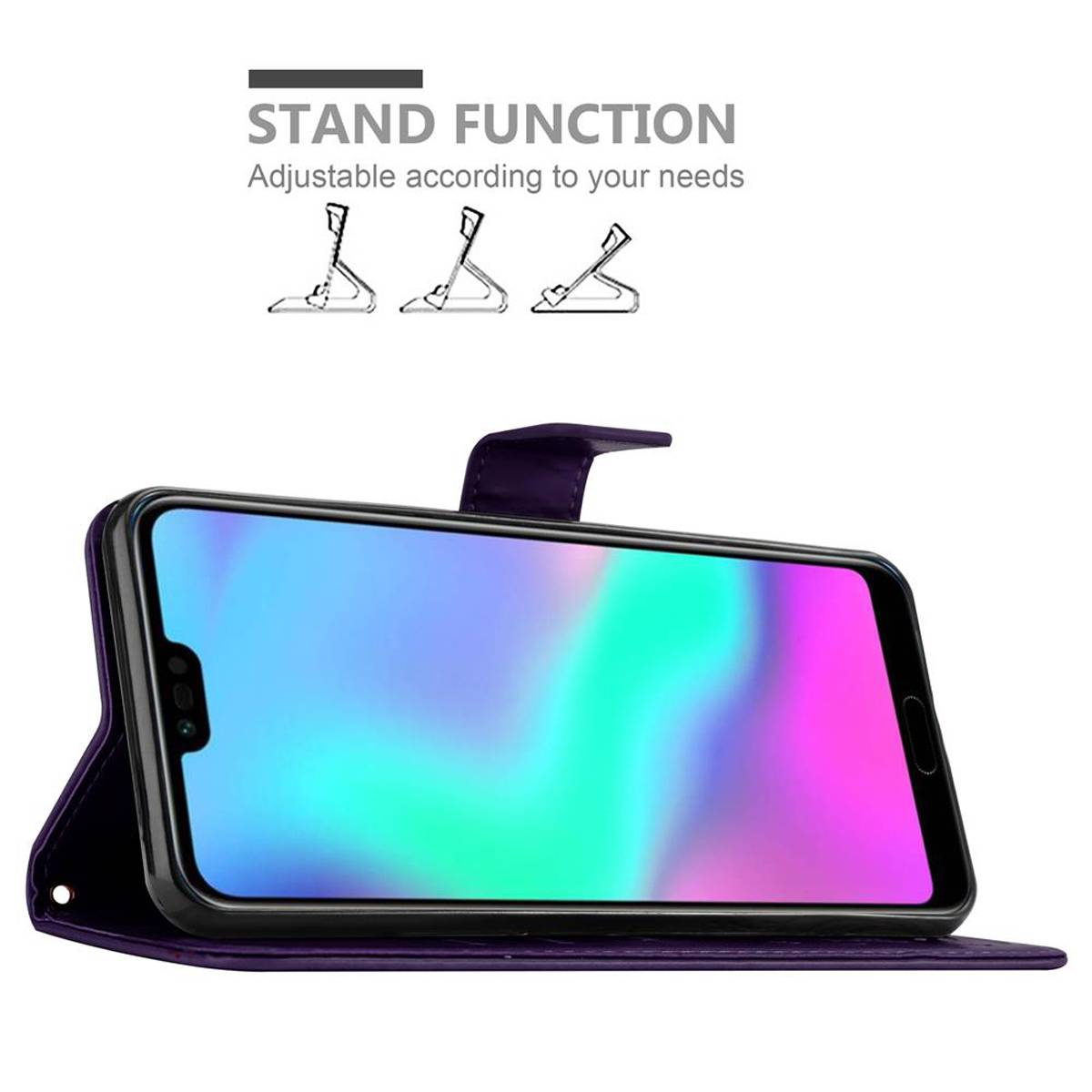 Cadorabo Hülle für Honor 10 Schutz Hülle in Lila Schutzhülle Handy Hülle Etui Case Blumen Flower