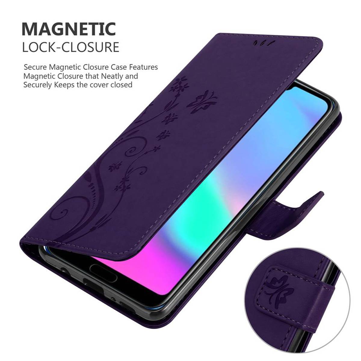 Cadorabo Hülle für Honor 10 Schutz Hülle in Lila Schutzhülle Handy Hülle Etui Case Blumen Flower