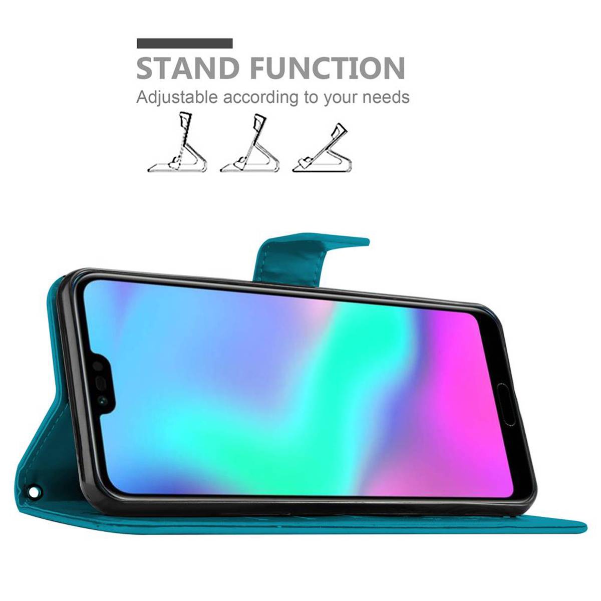 Cadorabo Hülle für Honor 10 Schutz Hülle in Blau Schutzhülle Handy Hülle Etui Case Blumen Flower