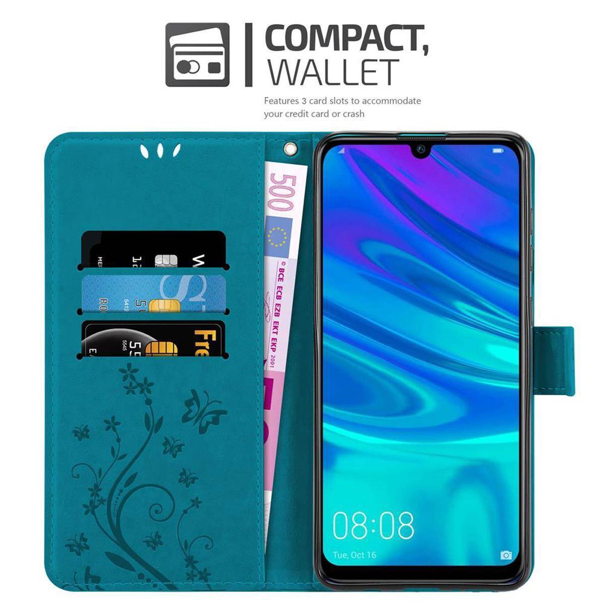 Cadorabo Hülle für Honor 10 LITE / Huawei P SMART 2019 Schutz Hülle in Blau Schutzhülle Handy Hülle Etui Case Blumen