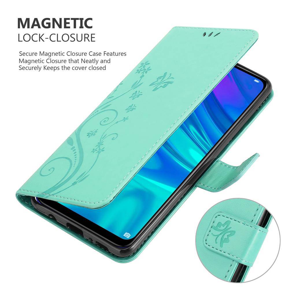 Cadorabo Hülle für Honor 10 LITE / Huawei P SMART 2019 Schutz Hülle in Türkis Schutzhülle Handy Hülle Etui Case Blumen