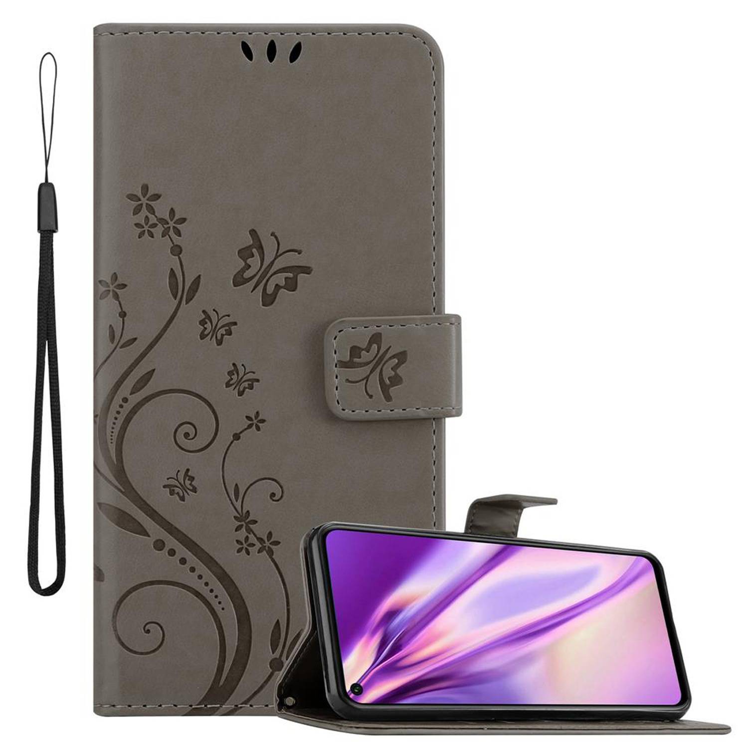 Cadorabo Hülle für Honor 20 / 20S / Huawei NOVA 5T Schutz Hülle in Grau Schutzhülle Handy Hülle Etui Case Blumen Flower