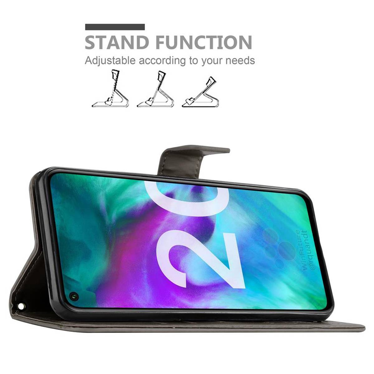 Cadorabo Hülle für Honor 20 / 20S / Huawei NOVA 5T Schutz Hülle in Grau Schutzhülle Handy Hülle Etui Case Blumen Flower