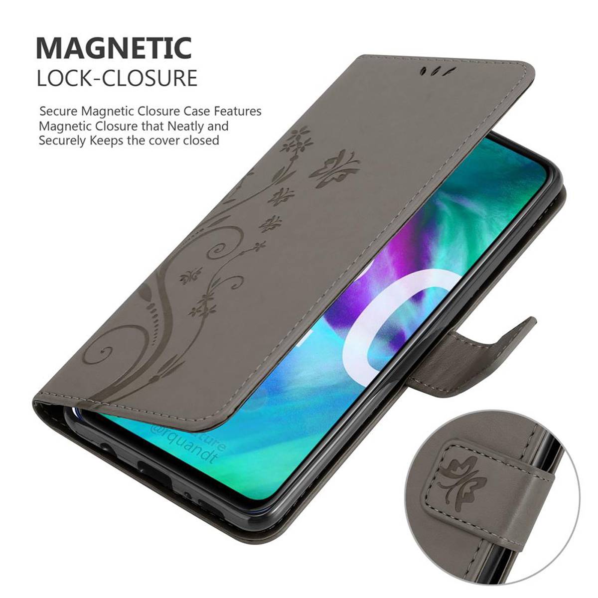 Cadorabo Hülle für Honor 20 / 20S / Huawei NOVA 5T Schutz Hülle in Grau Schutzhülle Handy Hülle Etui Case Blumen Flower