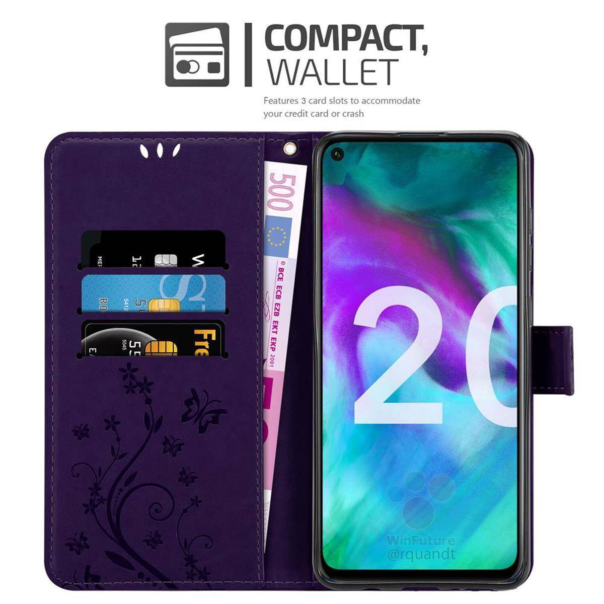 Cadorabo Hülle für Honor 20 / 20S / Huawei NOVA 5T Schutz Hülle in Lila Schutzhülle Handy Hülle Etui Case Blumen Flower
