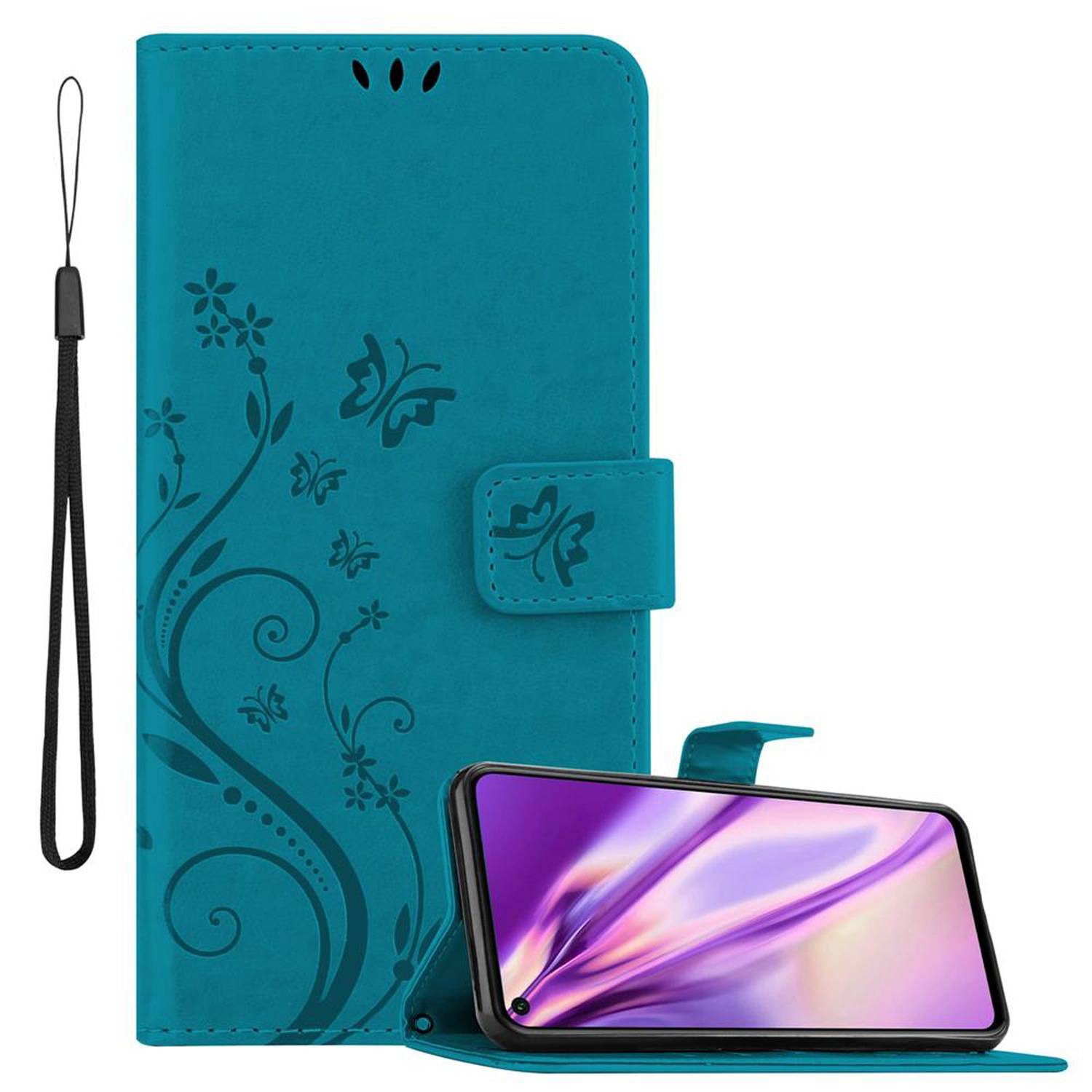 Cadorabo Hülle für Honor 20 / 20S / Huawei NOVA 5T Schutz Hülle in Blau Schutzhülle Handy Hülle Etui Case Blumen Flower