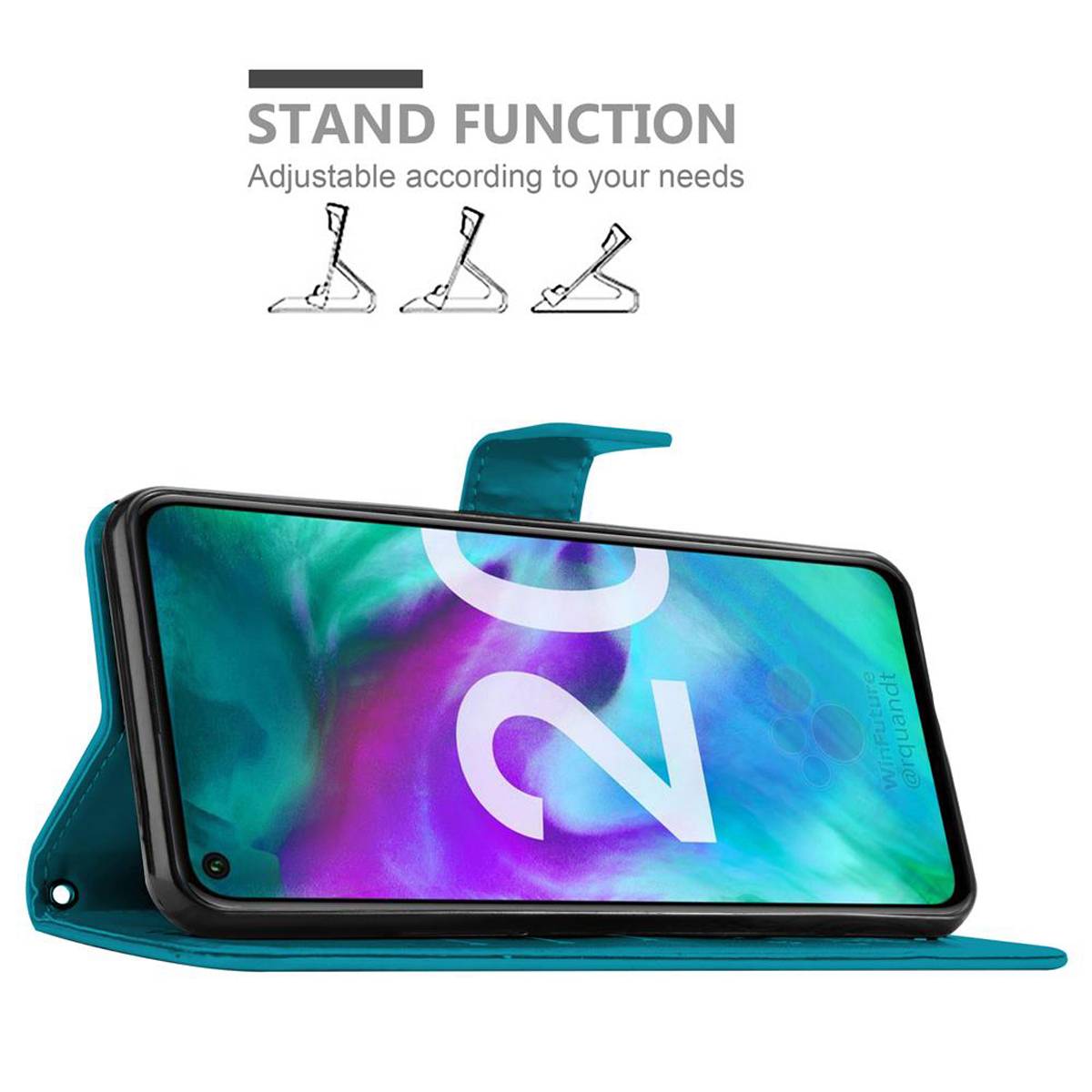 Cadorabo Hülle für Honor 20 / 20S / Huawei NOVA 5T Schutz Hülle in Blau Schutzhülle Handy Hülle Etui Case Blumen Flower