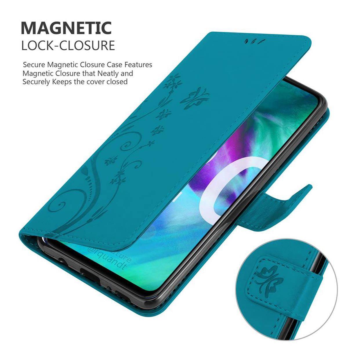 Cadorabo Hülle für Honor 20 / 20S / Huawei NOVA 5T Schutz Hülle in Blau Schutzhülle Handy Hülle Etui Case Blumen Flower