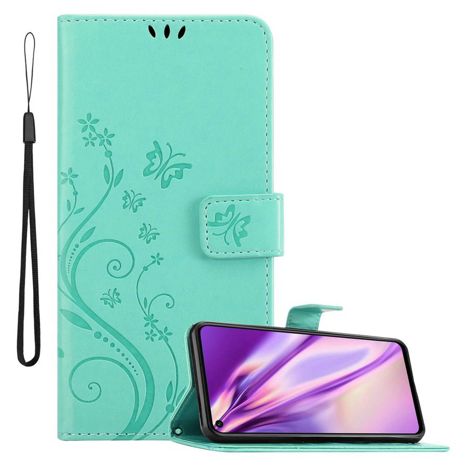 Cadorabo Hülle für Honor 20 / 20S / Huawei NOVA 5T Schutz Hülle in Türkis Schutzhülle Handy Hülle Etui Case Blumen