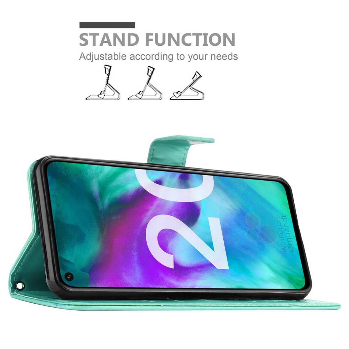 Cadorabo Hülle für Honor 20 / 20S / Huawei NOVA 5T Schutz Hülle in Türkis Schutzhülle Handy Hülle Etui Case Blumen