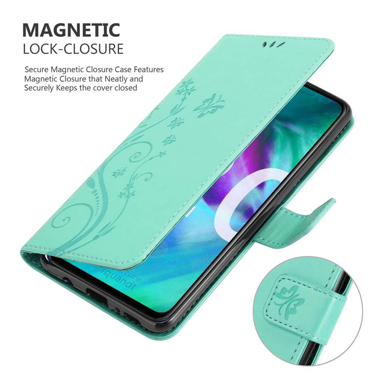 Cadorabo Hülle für Honor 20 / 20S / Huawei NOVA 5T Schutz Hülle in Türkis Schutzhülle Handy Hülle Etui Case Blumen
