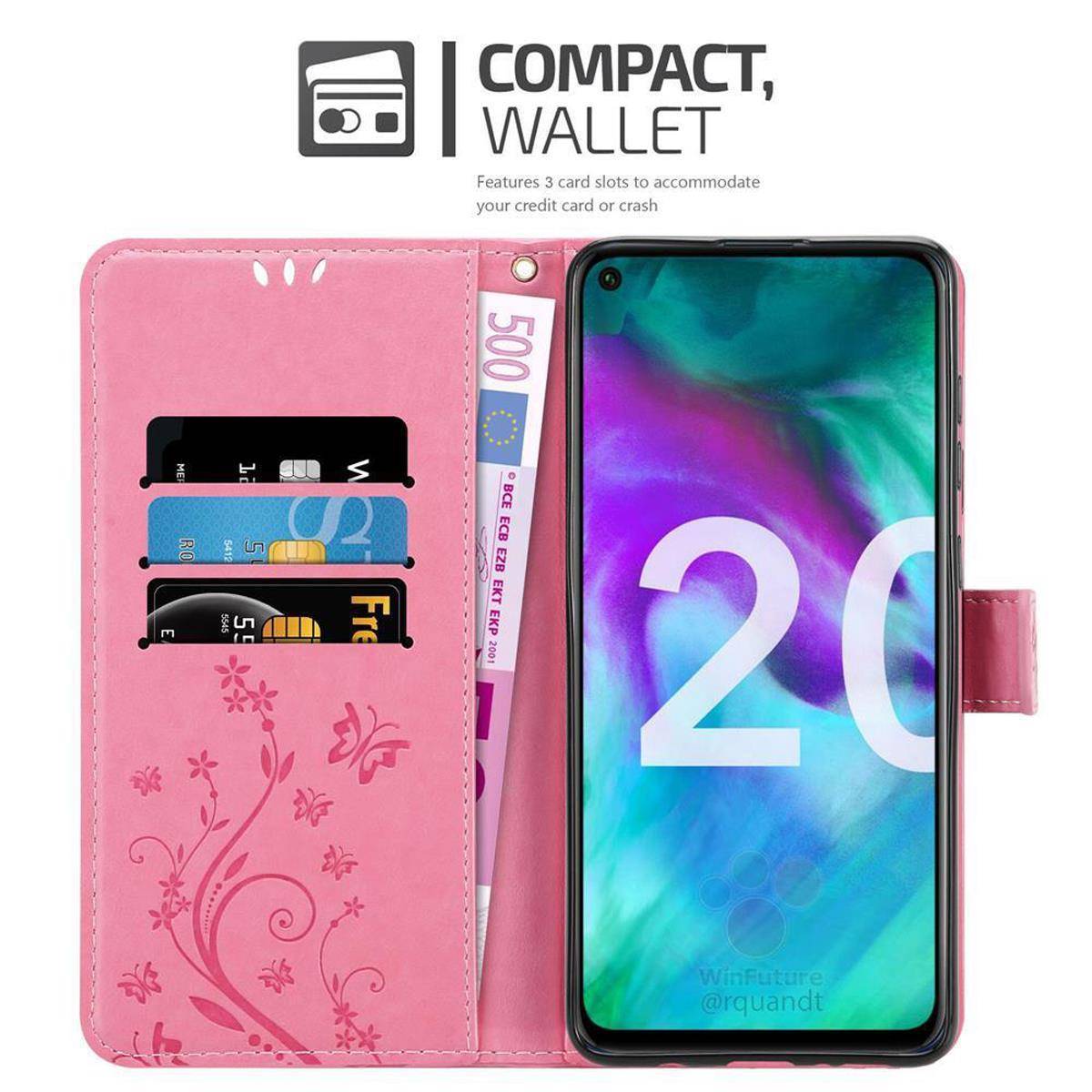 Cadorabo Hülle für Honor 20 / 20S / Huawei NOVA 5T Schutz Hülle in Rosa Schutzhülle Handy Hülle Etui Case Blumen Flower