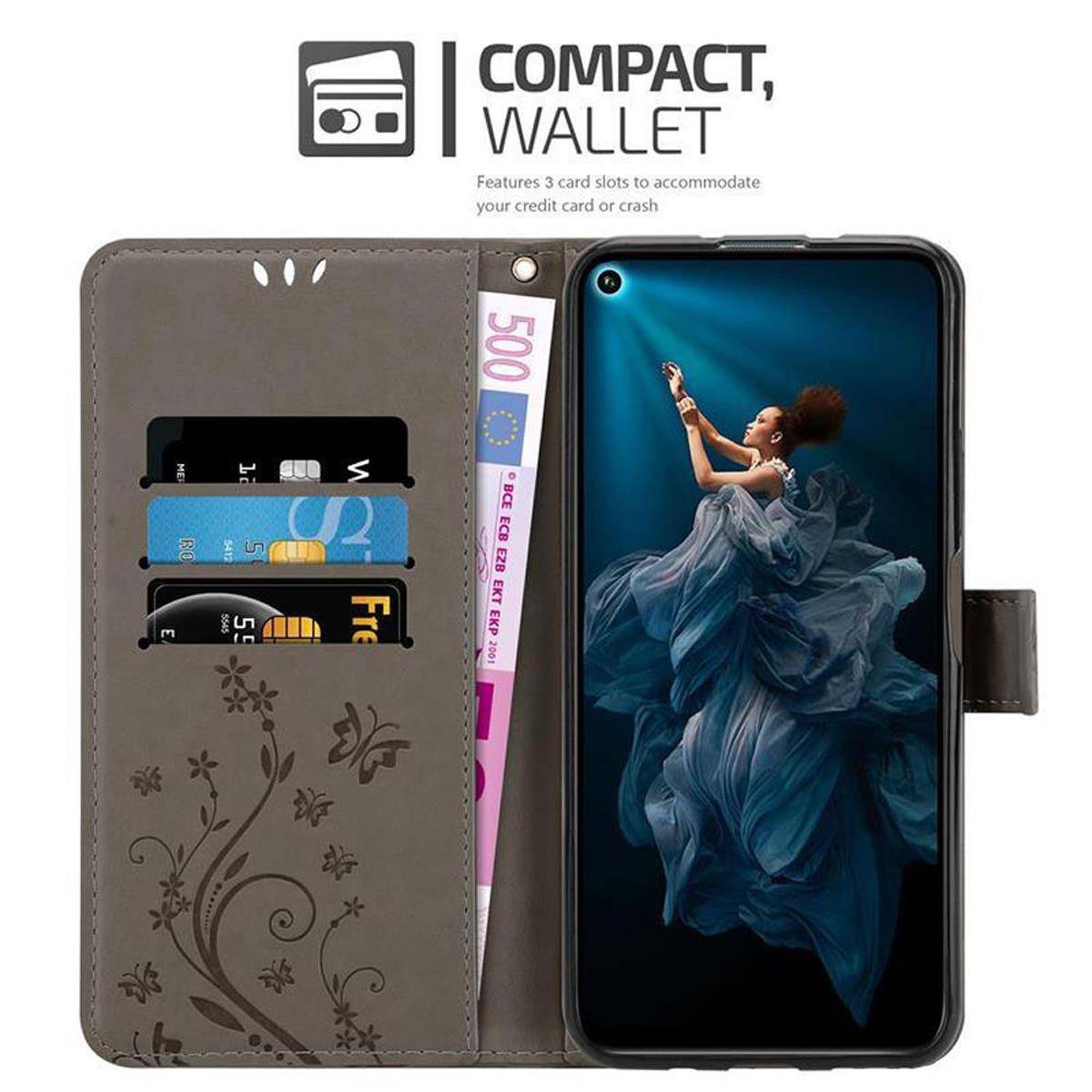 Cadorabo Hülle für Honor 20 PRO Schutz Hülle in Grau Schutzhülle Handy Hülle Etui Case Blumen Flower