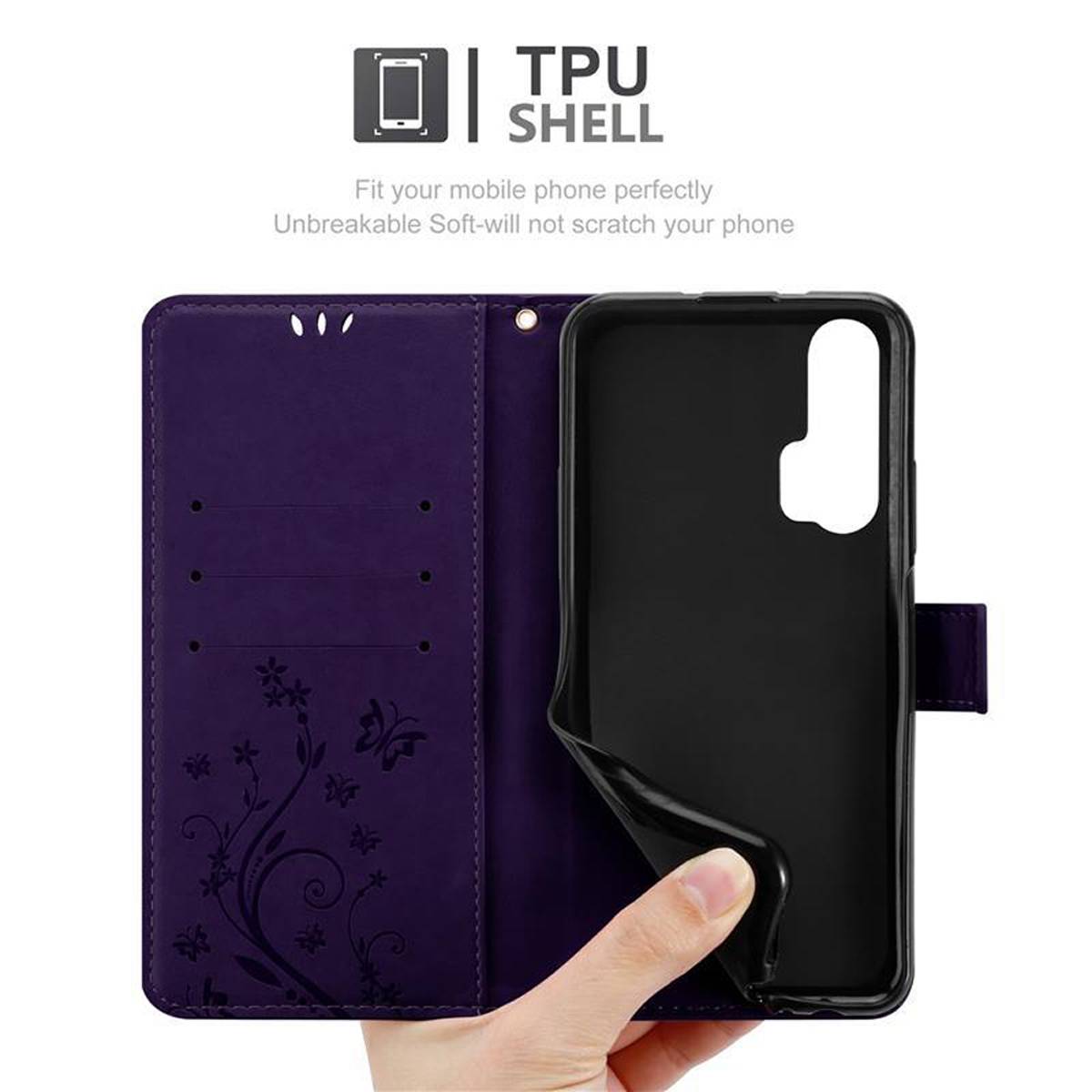 Cadorabo Hülle für Honor 20 PRO Schutz Hülle in Lila Schutzhülle Handy Hülle Etui Case Blumen Flower