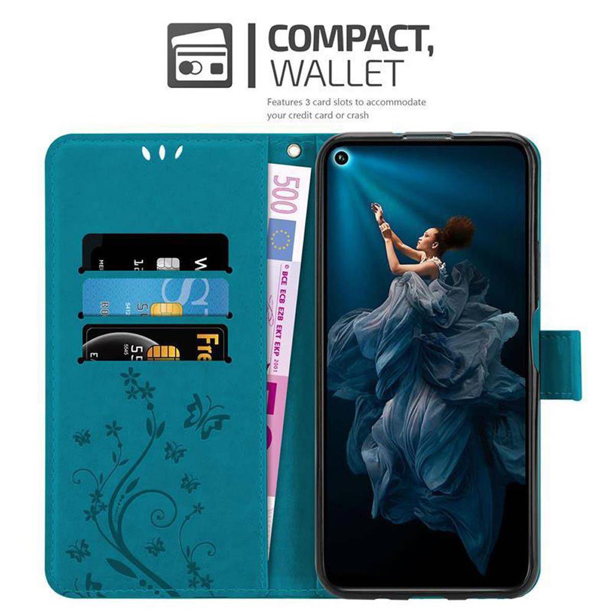 Cadorabo Hülle für Honor 20 PRO Schutz Hülle in Blau Schutzhülle Handy Hülle Etui Case Blumen Flower