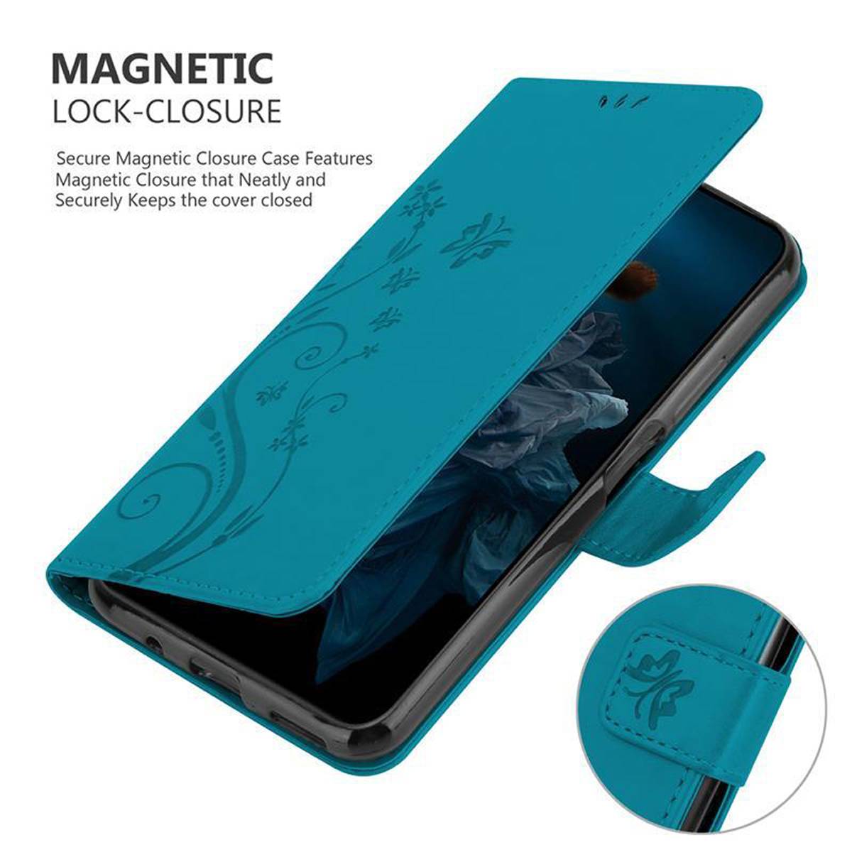 Cadorabo Hülle für Honor 20 PRO Schutz Hülle in Blau Schutzhülle Handy Hülle Etui Case Blumen Flower