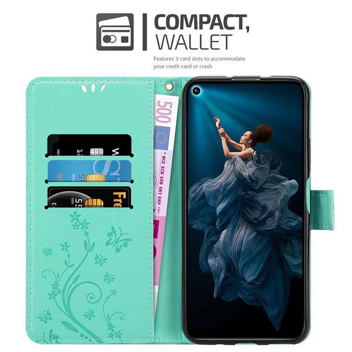 Cadorabo Hülle für Honor 20 PRO Schutz Hülle in Türkis Schutzhülle Handy Hülle Etui Case Blumen Flower