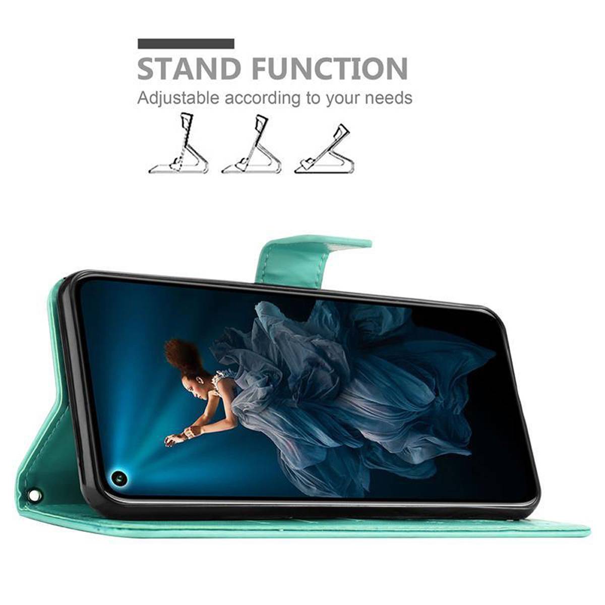Cadorabo Hülle für Honor 20 PRO Schutz Hülle in Türkis Schutzhülle Handy Hülle Etui Case Blumen Flower