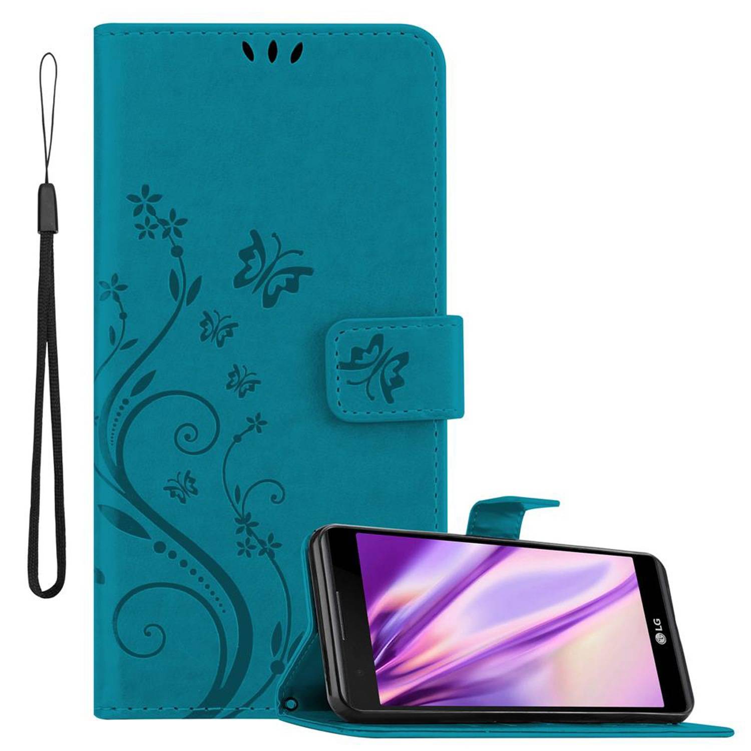 Cadorabo Hülle für LG X POWER Schutz Hülle in Blau Schutzhülle Handy Hülle Etui Case Blumen Flower