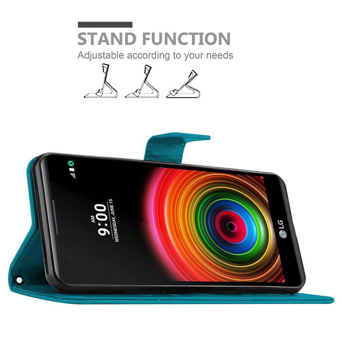 Cadorabo Hülle für LG X POWER Schutz Hülle in Blau Schutzhülle Handy Hülle Etui Case Blumen Flower