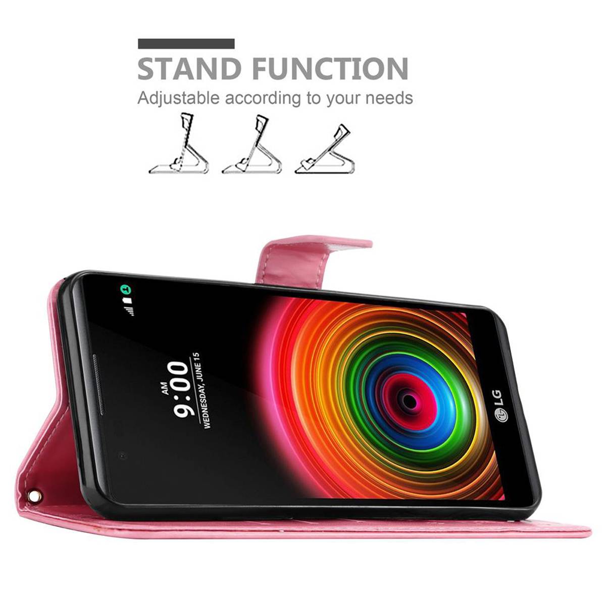 Cadorabo Hülle für LG X POWER Schutz Hülle in Rosa Schutzhülle Handy Hülle Etui Case Blumen Flower