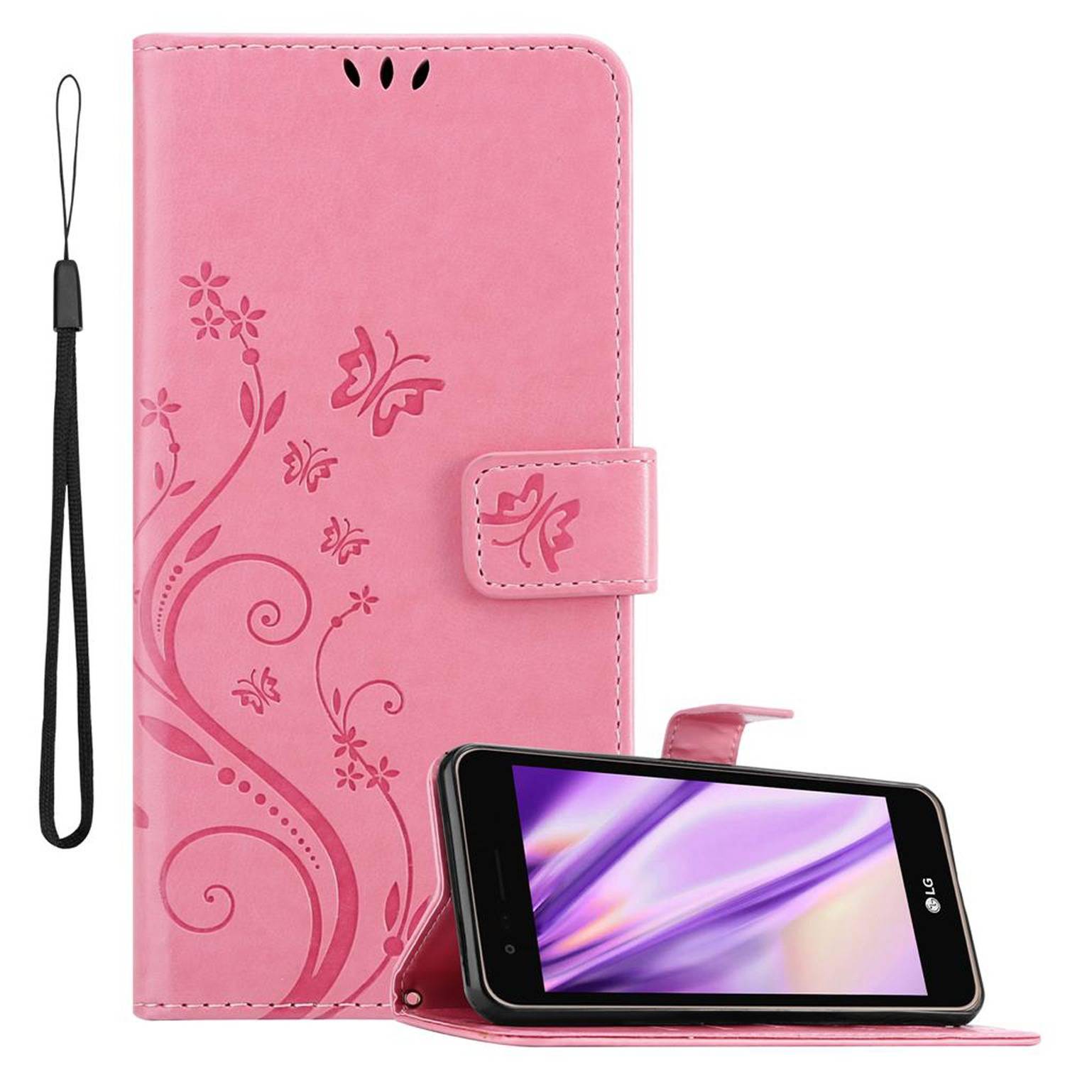 Cadorabo Hülle für LG K4 2017 Schutz Hülle in Rosa Schutzhülle Handy Hülle Etui Case Blumen Flower