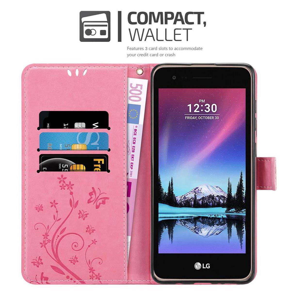 Cadorabo Hülle für LG K4 2017 Schutz Hülle in Rosa Schutzhülle Handy Hülle Etui Case Blumen Flower