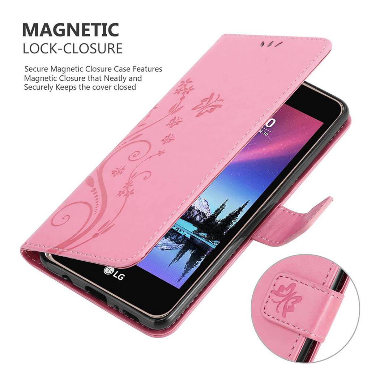 Cadorabo Hülle für LG K4 2017 Schutz Hülle in Rosa Schutzhülle Handy Hülle Etui Case Blumen Flower