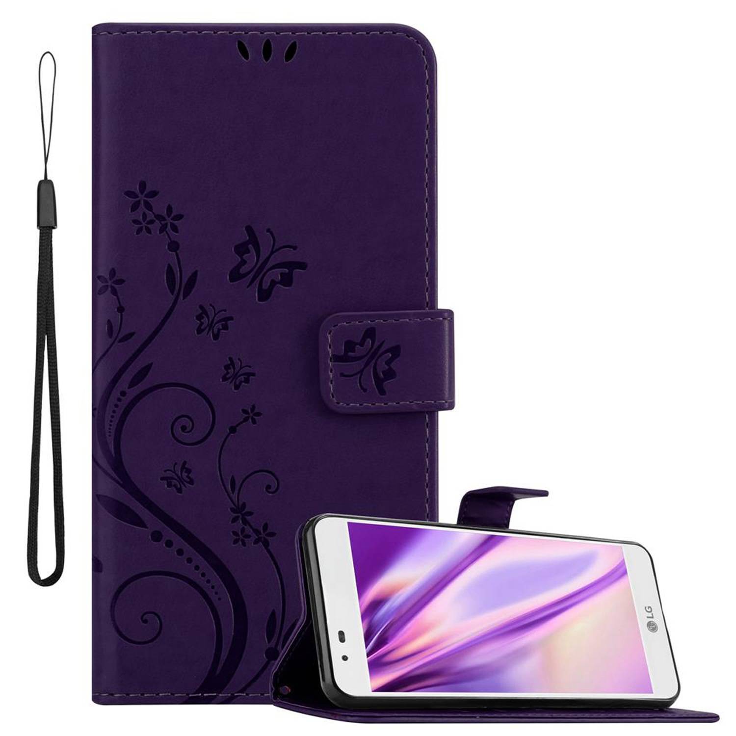 Cadorabo Hülle für LG K7 2016 Schutz Hülle in Lila Schutzhülle Handy Hülle Etui Case Blumen Flower