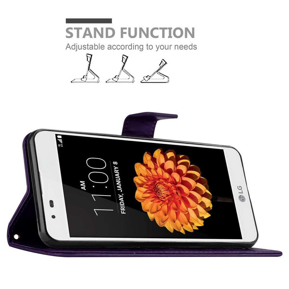 Cadorabo Hülle für LG K7 2016 Schutz Hülle in Lila Schutzhülle Handy Hülle Etui Case Blumen Flower