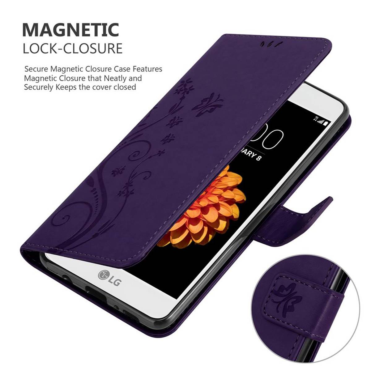 Cadorabo Hülle für LG K7 2016 Schutz Hülle in Lila Schutzhülle Handy Hülle Etui Case Blumen Flower