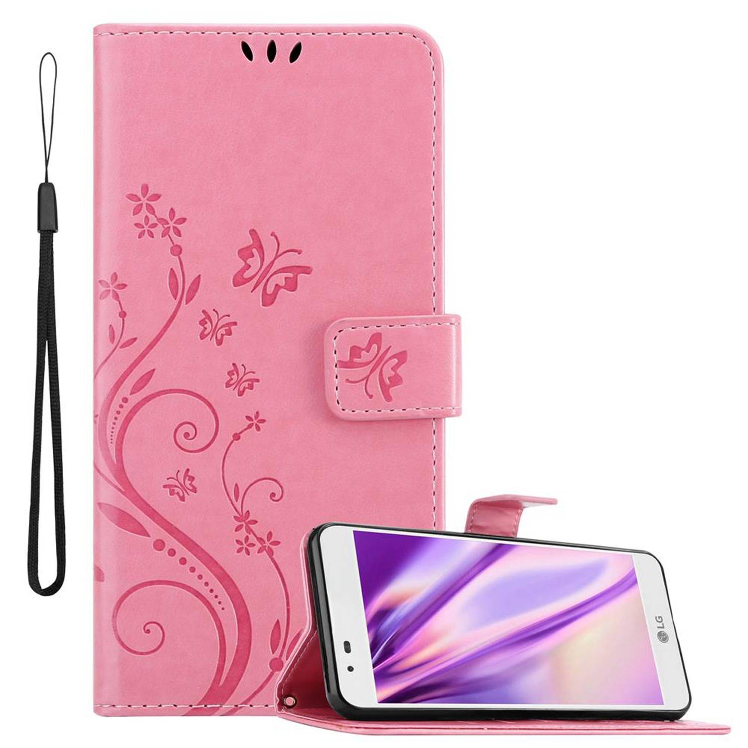 Cadorabo Hülle für LG K7 2016 Schutz Hülle in Rosa Schutzhülle Handy Hülle Etui Case Blumen Flower