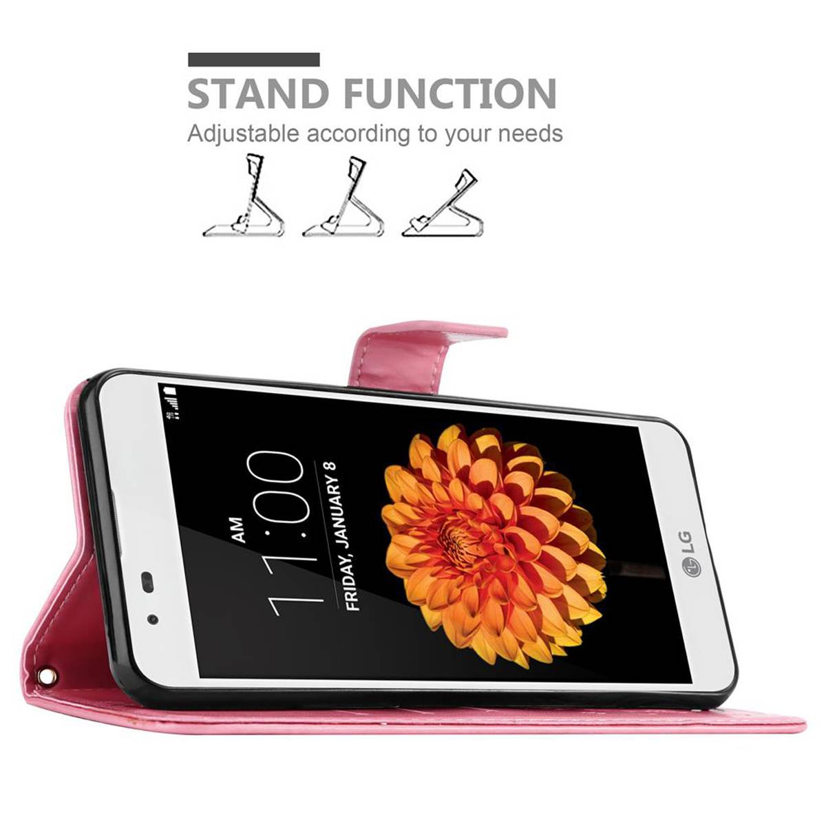 Cadorabo Hülle für LG K7 2016 Schutz Hülle in Rosa Schutzhülle Handy Hülle Etui Case Blumen Flower