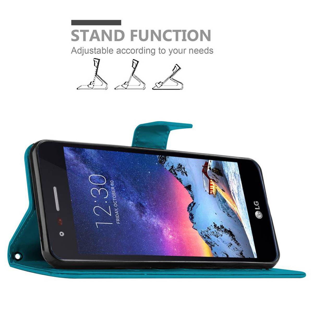 Cadorabo Hülle für LG K8 2017 Schutz Hülle in Blau Schutzhülle Handy Hülle Etui Case Blumen Flower