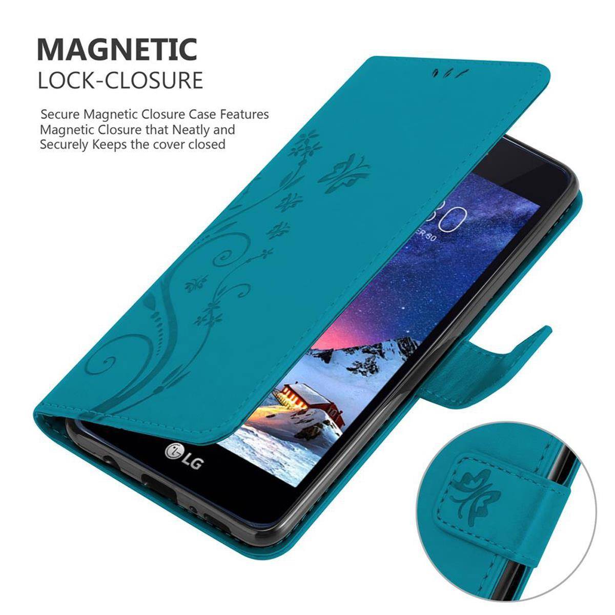 Cadorabo Hülle für LG K8 2017 Schutz Hülle in Blau Schutzhülle Handy Hülle Etui Case Blumen Flower