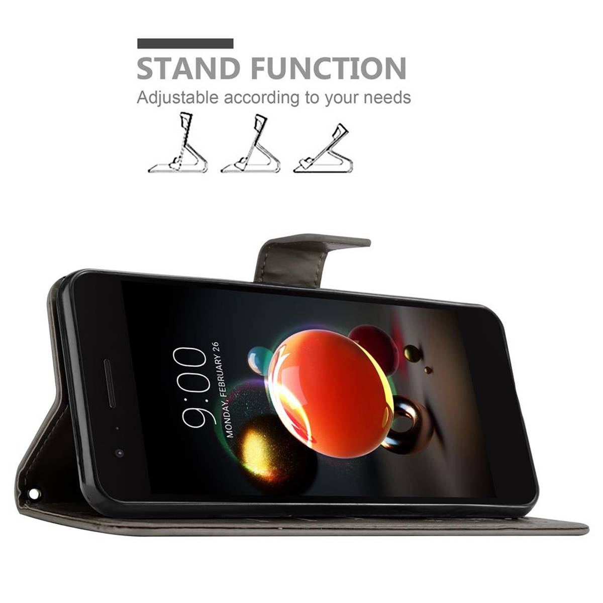 Cadorabo Hülle für LG K8 2018 / K9 2018 Schutz Hülle in Grau Schutzhülle Handy Hülle Etui Case Blumen Flower