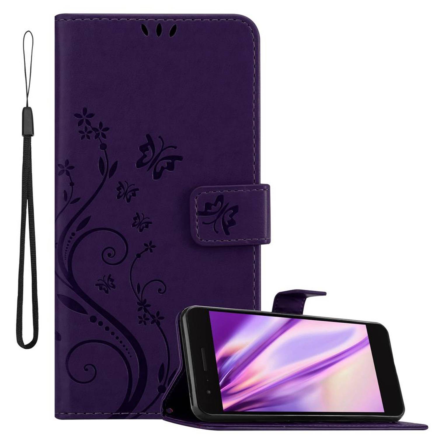 Cadorabo Hülle für LG K8 2018 / K9 2018 Schutz Hülle in Lila Schutzhülle Handy Hülle Etui Case Blumen Flower