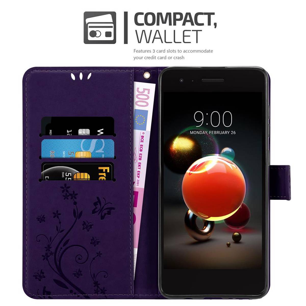 Cadorabo Hülle für LG K8 2018 / K9 2018 Schutz Hülle in Lila Schutzhülle Handy Hülle Etui Case Blumen Flower