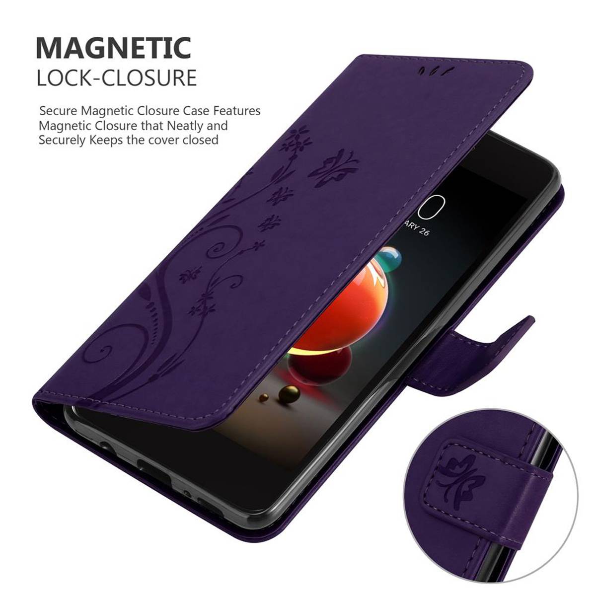 Cadorabo Hülle für LG K8 2018 / K9 2018 Schutz Hülle in Lila Schutzhülle Handy Hülle Etui Case Blumen Flower