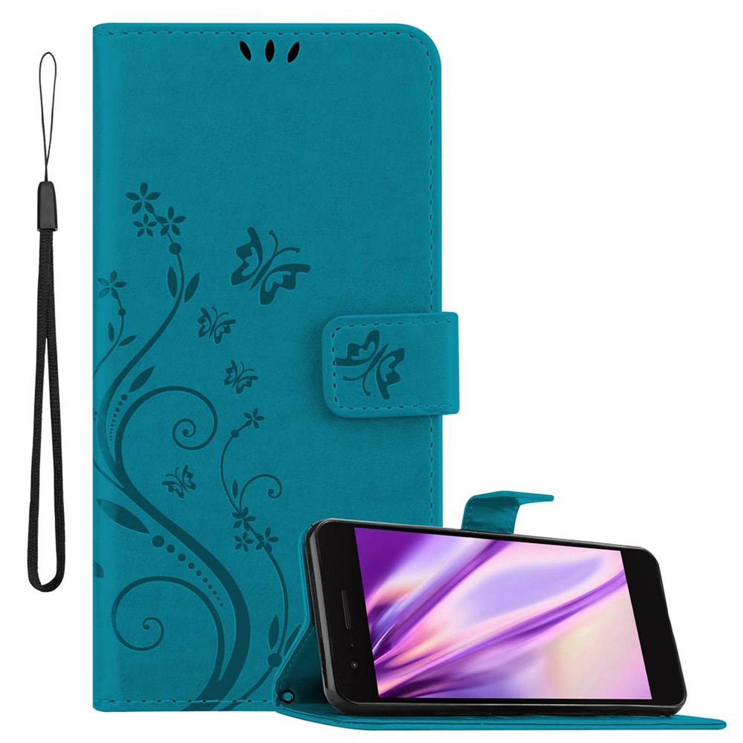Cadorabo Hülle für LG K8 2018 / K9 2018 Schutz Hülle in Blau Schutzhülle Handy Hülle Etui Case Blumen Flower