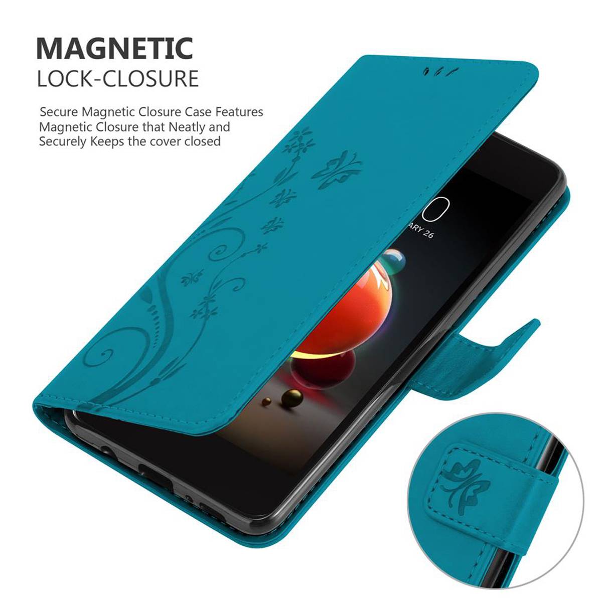 Cadorabo Hülle für LG K8 2018 / K9 2018 Schutz Hülle in Blau Schutzhülle Handy Hülle Etui Case Blumen Flower