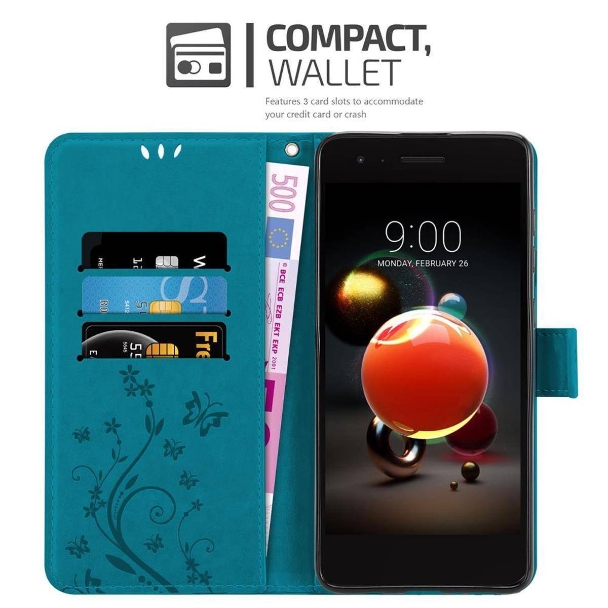 Cadorabo Hülle für LG K8 2018 / K9 2018 Schutz Hülle in Blau Schutzhülle Handy Hülle Etui Case Blumen Flower