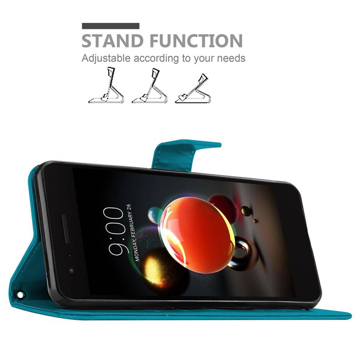 Cadorabo Hülle für LG K8 2018 / K9 2018 Schutz Hülle in Blau Schutzhülle Handy Hülle Etui Case Blumen Flower