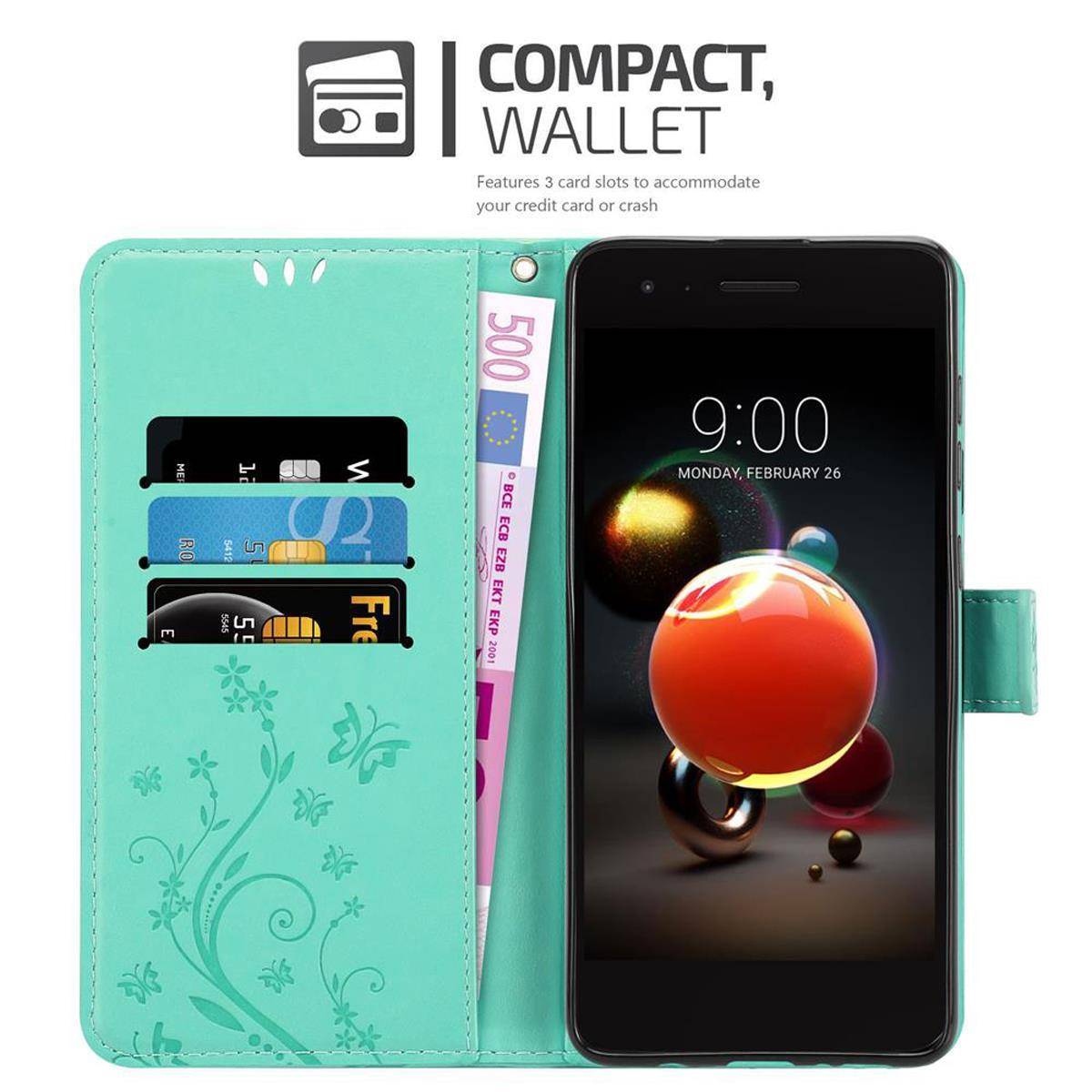 Cadorabo Hülle für LG K8 2018 / K9 2018 Schutz Hülle in Türkis Schutzhülle Handy Hülle Etui Case Blumen Flower
