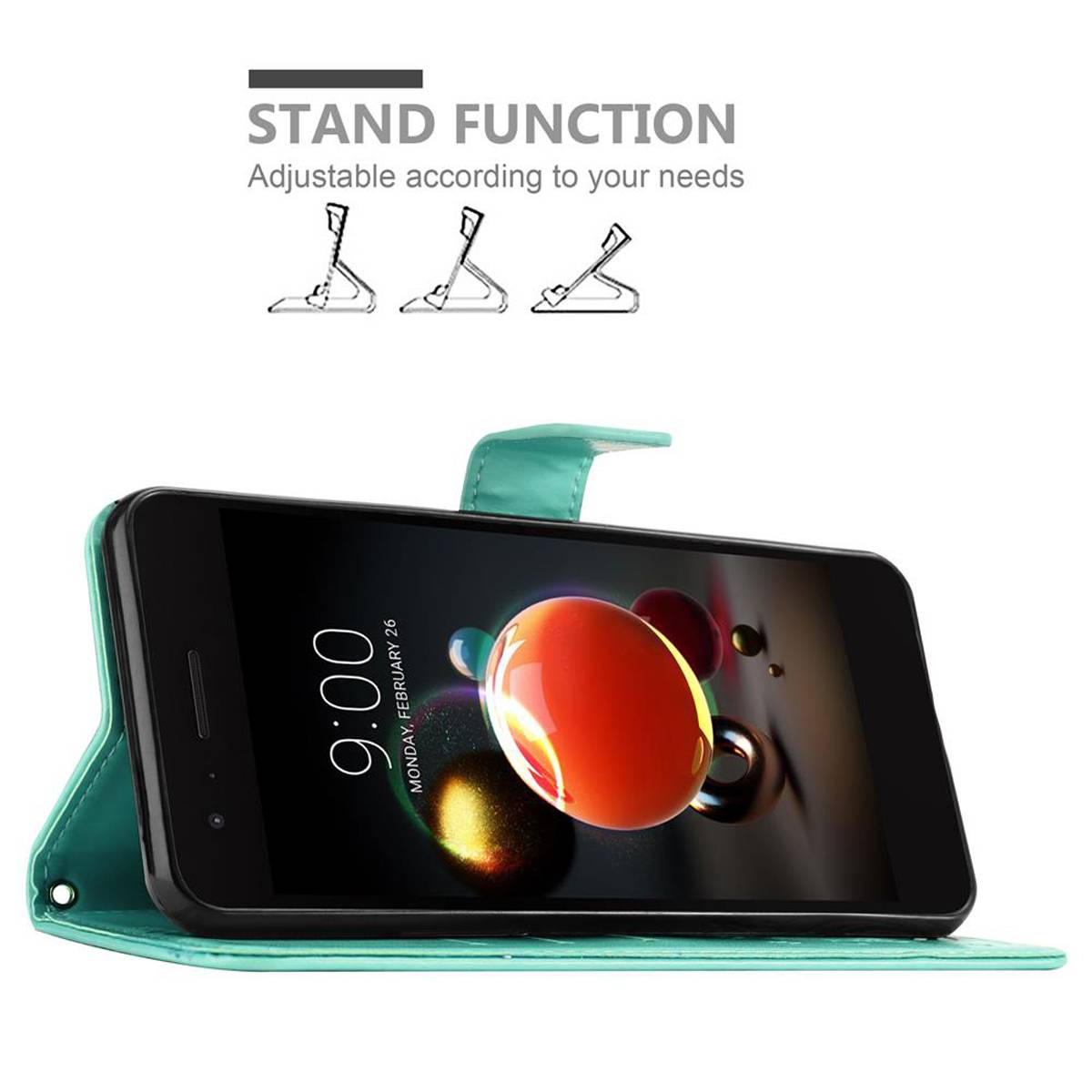 Cadorabo Hülle für LG K8 2018 / K9 2018 Schutz Hülle in Türkis Schutzhülle Handy Hülle Etui Case Blumen Flower