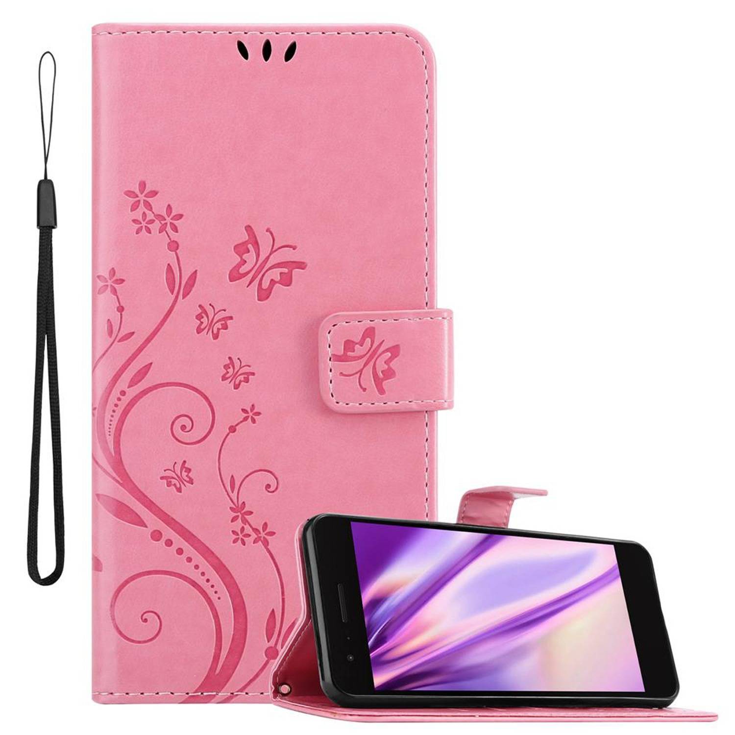 Cadorabo Hülle für LG K8 2018 / K9 2018 Schutz Hülle in Rosa Schutzhülle Handy Hülle Etui Case Blumen Flower