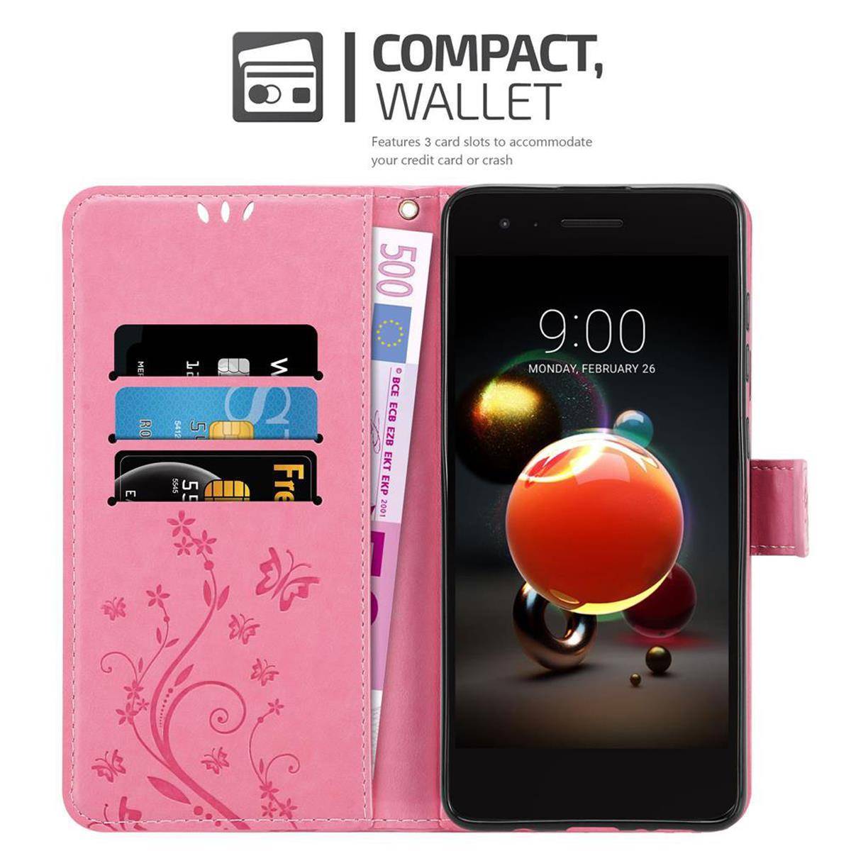 Cadorabo Hülle für LG K8 2018 / K9 2018 Schutz Hülle in Rosa Schutzhülle Handy Hülle Etui Case Blumen Flower